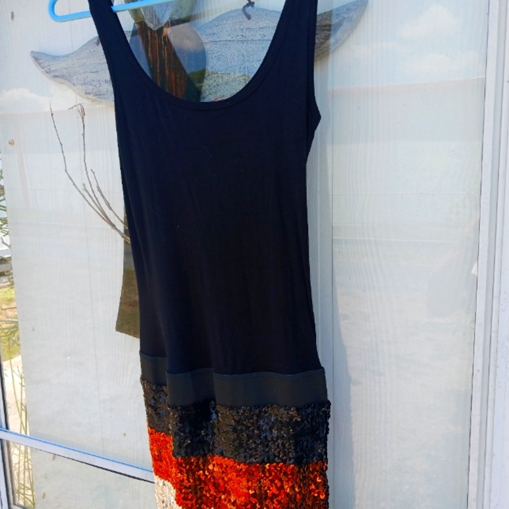 Scarett orange/black sequen dress small5